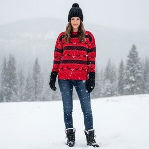 Vintage Red & Black Reindeer Christmas Sweater Size M